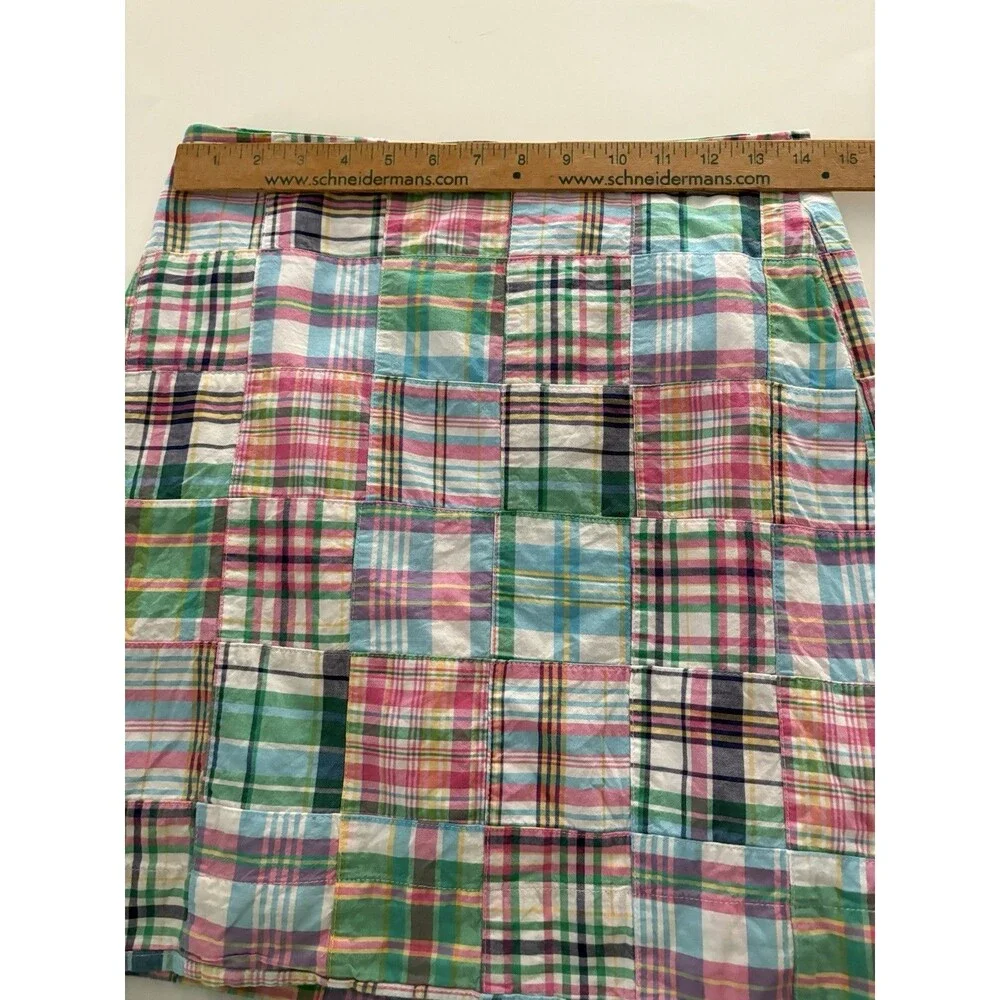 Talbots Patchwork Skirt Womens 4P Pink Blue Green Madras Plaid Preppy Beach - Picture 5 of 13